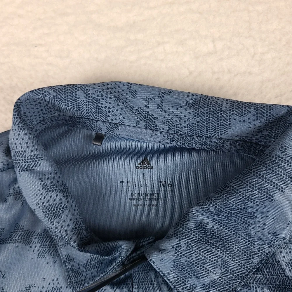 Adidas Polo Shirt Mens Large Blue Performance Short Sleeve